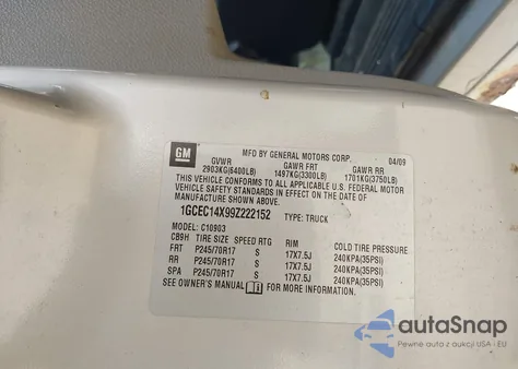 2009 Chevrolet Silverado 1500 Work Truck from USA, damaged, VIN 1GCEC14X99Z222152